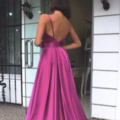 Fuchsia prom dresses under 100 spaghetti straps - Thumbnail 4