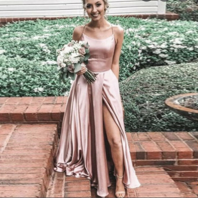 Champagne halter prom dresses slit under 100  - Thumbnail 2