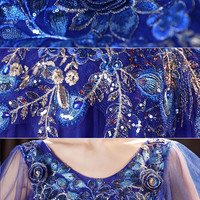 Elegant tulle lace long prom dress blue evening dress - Thumbnail 6