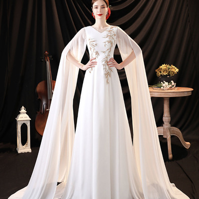 White chiffon long sleeve prom dress white evening dress - Thumbnail 2