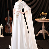 White chiffon long sleeve prom dress white evening dress - Thumbnail 1