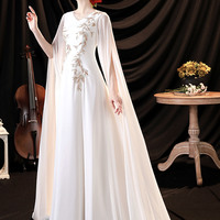 White chiffon long sleeve prom dress white evening dress - Thumbnail 2