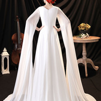 White chiffon long sleeve prom dress white evening dress - Thumbnail 4
