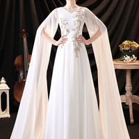 White chiffon long sleeve prom dress white evening dress - Thumbnail 5