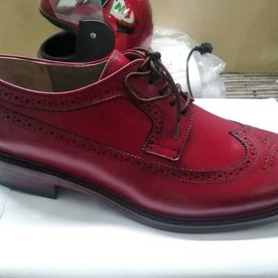Men's hand stitch red wingtip style brogue lace up formal wear shoes - Thumbnail 2