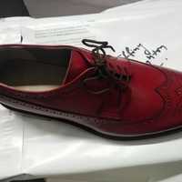 Men's Hand Stitch Red Wingtip Style Brogue Lace Up Formal Wear Shoes - Thumbnail 1