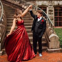 Stunning A-Line Scoop Neck Red Sequins Long Prom Evening Dresses - Thumbnail 1