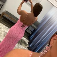 Sparkly Mermaid V Neck Spaghetti Straps Light Pink Long Prom Dress. Detachable Prom Dresses - Thumbnail 3