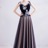 Blue tulle lace long prom dress blue evening dress - Thumbnail 2