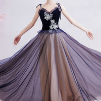 Blue tulle lace long prom dress blue evening dress - Thumbnail 4