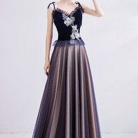 Blue tulle lace long prom dress blue evening dress - Thumbnail 5