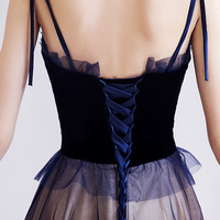 Blue tulle lace long prom dress blue evening dress - Thumbnail 7