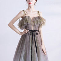 Gray green tulle sequins long prom dress evening dress - Thumbnail 3