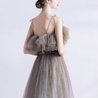 Gray green tulle sequins long prom dress evening dress - Thumbnail 8
