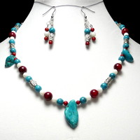 Turquoise Magnesite, Coral and Rivershell set - Thumbnail 4