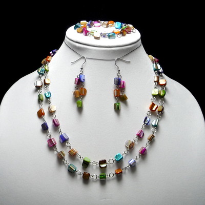 3pc double strand rainbow mother of pearl set