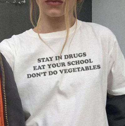 Free Shipping-"STAY IN DRUGS EAT YOUR SCHOOL" TEE