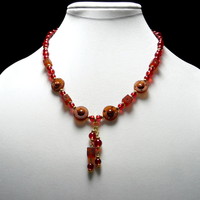 Red and Brown Acrylic necklace - Thumbnail 3