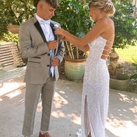 SP2003,Glitter white sequin prom dress sheath long evening dresses criss-back formal gown - Thumbnail 1