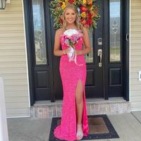 SP2004,Hot pink prom dress sequin split long evening party dress - Thumbnail 1