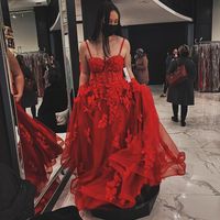 SP2005,Charming red applique prom dress a-line tulle sweetheart long prom dresses senior graduation dress - Thumbnail 1