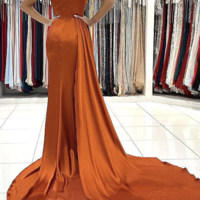 Orange Prom Dresses off Shoulder Slit - Thumbnail 1