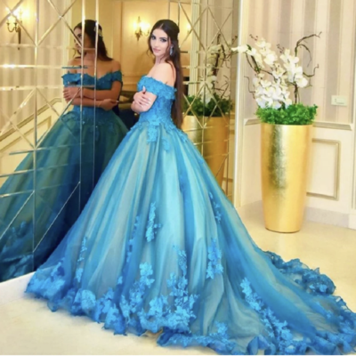 Off shoulder prom dresses birthday gown with appliqués - Thumbnail 2