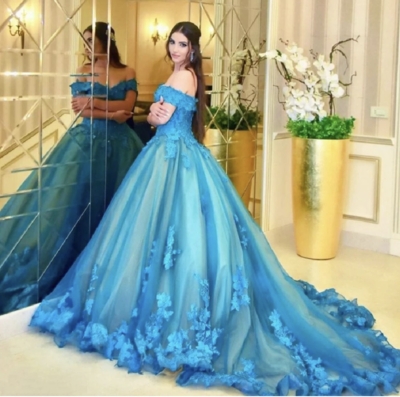 Off Shoulder Prom Dresses Birthday Gown with Appliqués