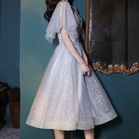 Gray tulle sequins short prom dress homecoming dress - Thumbnail 2