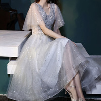 Gray tulle sequins short prom dress homecoming dress - Thumbnail 6