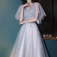 Gray tulle sequins short prom dress homecoming dress - Thumbnail 7