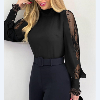 Sexy lace stitching solid color top