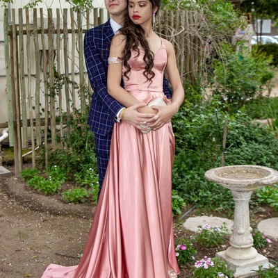 Gorgeous a-line v neck blush pink satin long prom dresses evening dresses