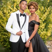 Modern A-Line Off the Shoulder Black Satin Long Prom Dresses with Pockets - Thumbnail 2