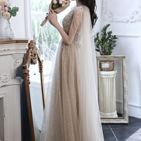 Champagne tulle sequins long prom dress evening dress - Thumbnail 3