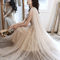 Champagne tulle sequins long prom dress evening dress - Thumbnail 4