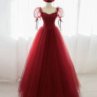 Red tulle long ball gown dress red evening dress - Thumbnail 2