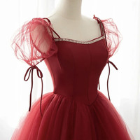 Red tulle long ball gown dress red evening dress - Thumbnail 1