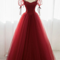Red tulle long ball gown dress red evening dress - Thumbnail 3