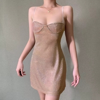 Cute Sexy Sparkle Rhinestone Mini Dress Low Neck Sleeveless Backless Night Club Bodycon Summer Aesthetic Casual E-Girl Kawaii Korean Japanese Harajuku - Thumbnail 2