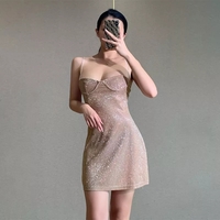 Cute Sexy Sparkle Rhinestone Mini Dress Low Neck Sleeveless Backless Night Club Bodycon Summer Aesthetic Casual E-Girl Kawaii Korean Japanese Harajuku - Thumbnail 3