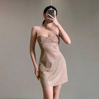 Cute Sexy Sparkle Rhinestone Mini Dress Low Neck Sleeveless Backless Night Club Bodycon Summer Aesthetic Casual E-Girl Kawaii Korean Japanese Harajuku - Thumbnail 4