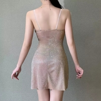 Cute Sexy Sparkle Rhinestone Mini Dress Low Neck Sleeveless Backless Night Club Bodycon Summer Aesthetic Casual E-Girl Kawaii Korean Japanese Harajuku - Thumbnail 5