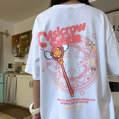 Cute sakura card captor anime short sleeve shirt summer aesthetic casual e-girl kawaii korean japanese harajuku - Thumbnail 5
