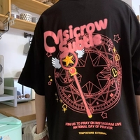 Cute Sakura Card Captor Anime Short Sleeve Shirt Summer Aesthetic Casual E-Girl Kawaii Korean Japanese Harajuku - Thumbnail 1