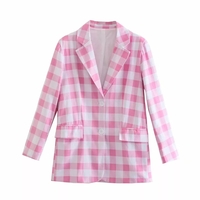 Cute 2pcs Set Vinatge Pink Plaid Blazer + High Waist Mini Skirt Suit Summer Aesthetic Casual E-Girl Kawaii Korean Japanese Harajuku - Thumbnail 1