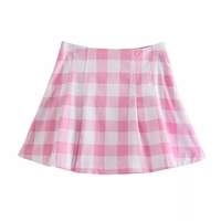 Cute 2pcs Set Vinatge Pink Plaid Blazer + High Waist Mini Skirt Suit Summer Aesthetic Casual E-Girl Kawaii Korean Japanese Harajuku - Thumbnail 3