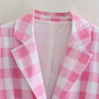 Cute 2pcs Set Vinatge Pink Plaid Blazer + High Waist Mini Skirt Suit Summer Aesthetic Casual E-Girl Kawaii Korean Japanese Harajuku - Thumbnail 5