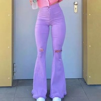 Cute Purple Flare Jeans High Waist Baggy Wide Leg Pants Ripped Trouser Summer Aesthetic Casual E-Girl Kawaii Korean Japanese Harajuku - Thumbnail 4