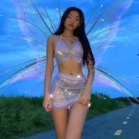 Cute Sexy Glitter Camisole + High Waist Mini Skirt Suit Backless  Summer Aesthetic Casual E-Girl Kawaii Korean Japanese Harajuku - Thumbnail 1